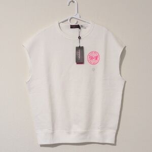Ralph Lauren Unisex White Sleeveless Top with Pink Emblem